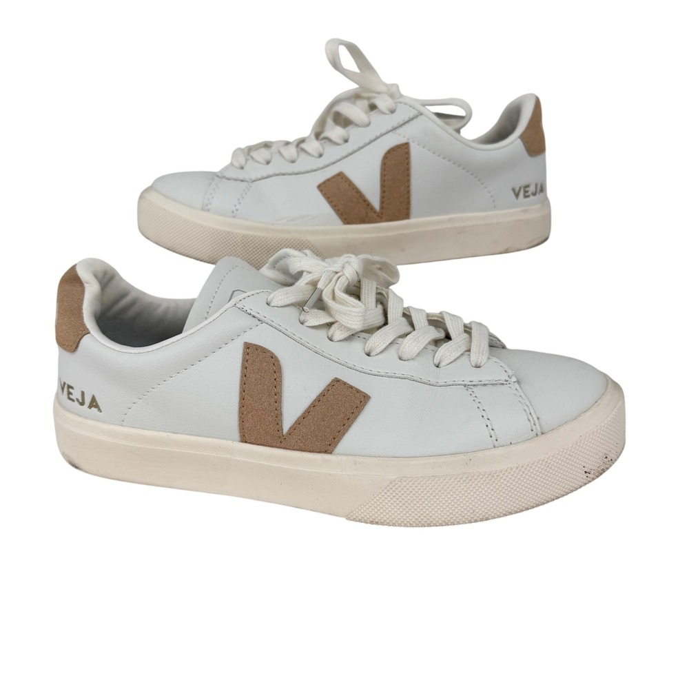 Veja Esplar Sneaker EU 40 White Tan Leather Suede Logo Low Top Shoes